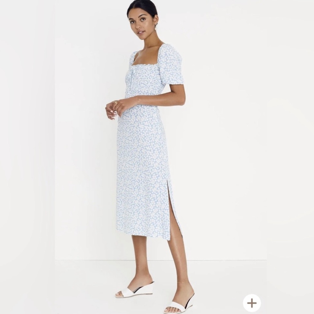Faithfull The Brand Bella Floral Print Midi Dress Milkmaid Blue White Med $198 - Picture 4 of 12
